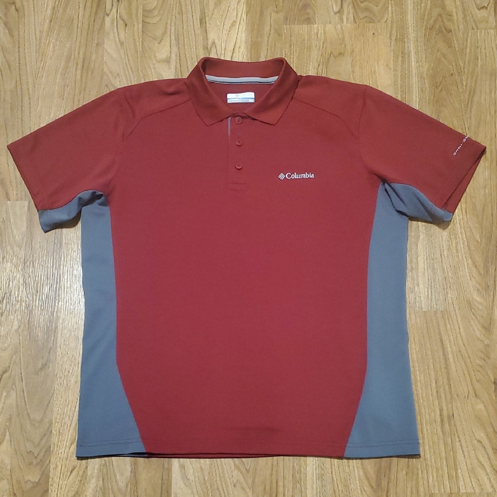 Columbia Brick Red and Gray Omni- Shade Performance Polo Shirt Mens Size M Golf